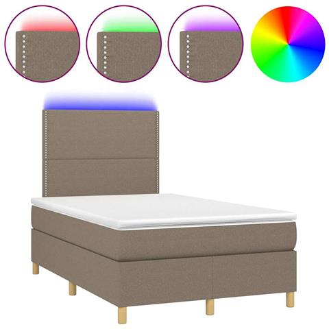 Letto a Molle con Materasso e LED Tortora 120x190 cm in Tessuto - Foto 1