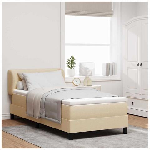 Letto box spring con materasso Crema 100 x 200 cm Tessuto - Foto 2