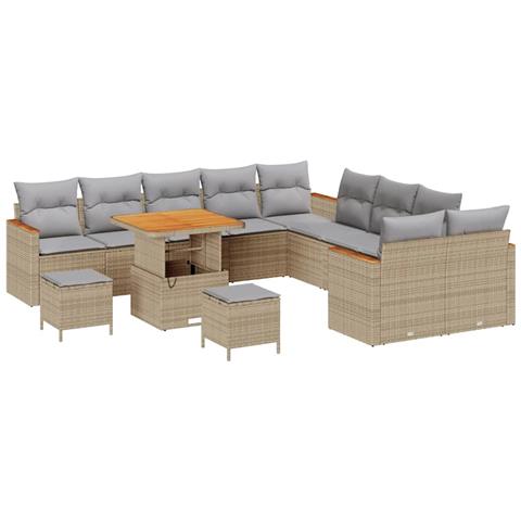 Set Divano da Giardino con cuscino 13 pcs Beige Poly Rattan - Foto 1