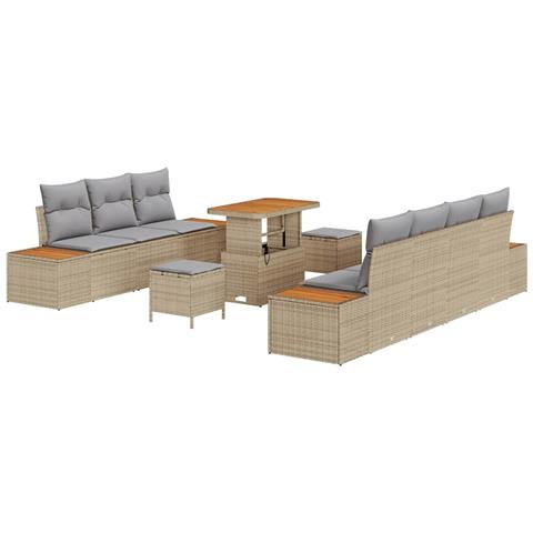 Set Divano da Giardino con cuscino 10 pcs Beige Poly Rattan - Foto 1
