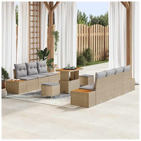 Set Divano da Giardino con cuscino 10 pcs Beige Poly Rattan - Foto 2