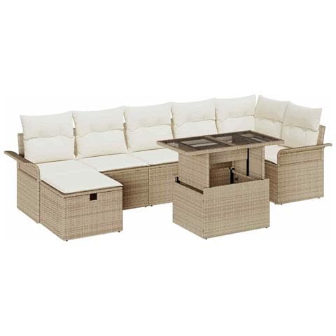 Set Divano da Giardino con cuscino 8 pcs Beige Poly Rattan - Foto 1