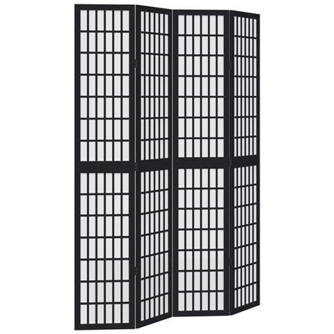 Divisorio Ambienti 4 Pannelli Nero Legno Massello di Paulownia - Foto 1