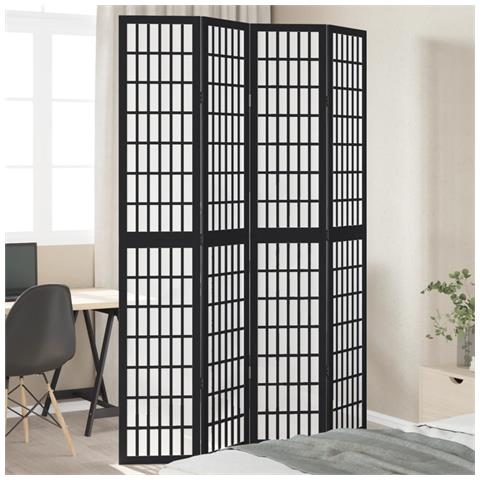 Divisorio Ambienti 4 Pannelli Nero Legno Massello di Paulownia - Foto 2