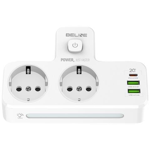 Caricabatteria Multipresa Doppia Spina Ue Uscite Usb 3.0 E Usb-c 20w Led Integrato, Bianco - Foto 1