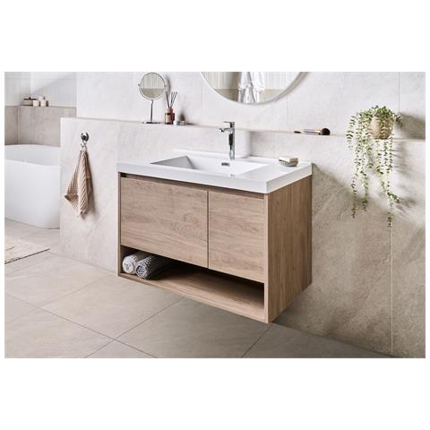 Mobile Lavabo A Parete Con Lavabo Umayo 90 Cm Marrone Chiaro - Foto 1