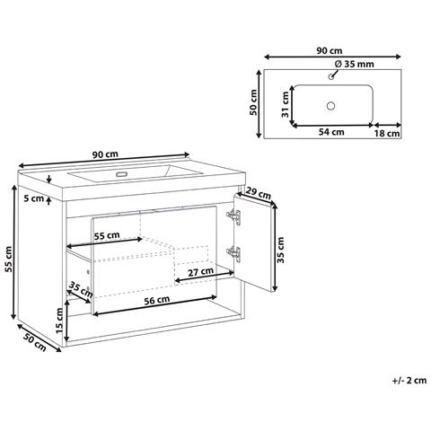 Mobile Lavabo A Parete Con Lavabo Umayo 90 Cm Marrone Chiaro - Foto 7
