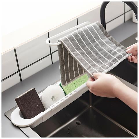 Scolapiatti Estensibile Per Lavello Con Vassoio Di Raccolta E Barra Appendi Accessori Grey - Foto 6