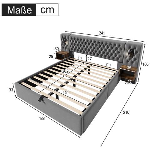 Letto Vintage Con Testiera In Legno E Velluto, Contenitore Idraulico E Luci Led - Foto 3