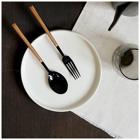 Sushi Anniversary Black&Teak - Set 24 Posate in Acciaio Inox Nero con Guancette Effetto Legno | Servizio Completo per 6 Persone (Forchetta, Coltello, Cucchiaio e Cucchiaino) - Foto 3