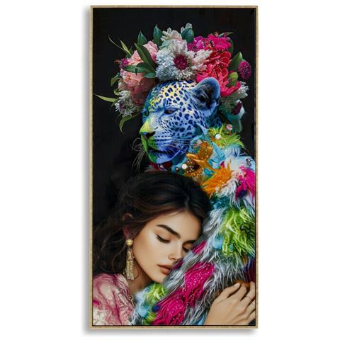 Dipinto Su Tela Moira B Donna Con Leopardo Fiorito, 52x102 Cm - Foto 1