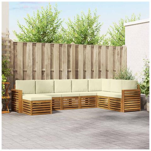 Set divani 8 pcs Naturale e Crema Legno di Acacia Massello - Foto 2