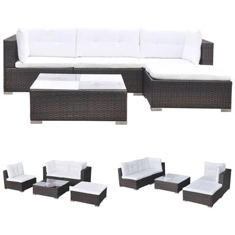 Set Divani da Giardino 5 pz con Cuscini in Polyrattan Marrone - Foto 1