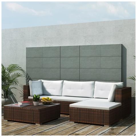 Set Divani da Giardino 5 pz con Cuscini in Polyrattan Marrone - Foto 2