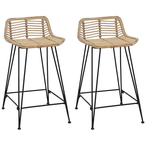 Sgabello da bar 2 pcs Naturale 44 x 45 x 76 cm Rattan e acciaio - Foto 1