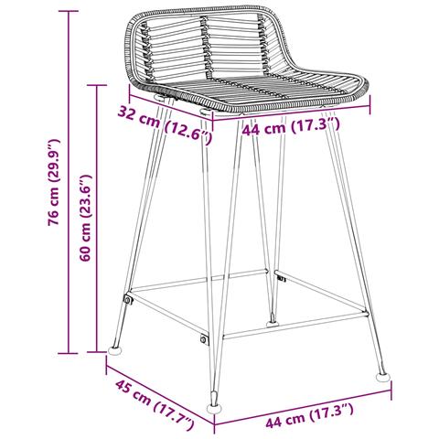 Sgabello da bar 2 pcs Naturale 44 x 45 x 76 cm Rattan e acciaio - Foto 8