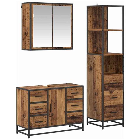 Set di mobili per il bagno con cassetto 3 pcs Legno vecchio - Foto 1