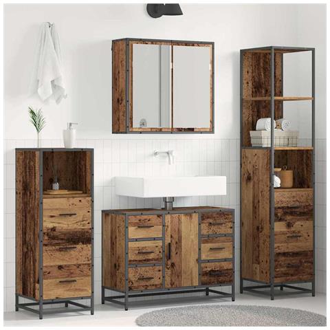 Set di mobili per il bagno con cassetto 3 pcs Legno vecchio - Foto 2