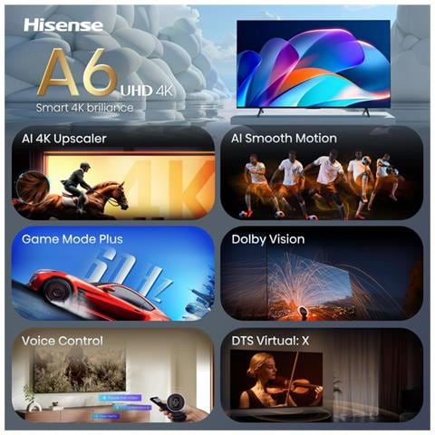Smart TV 55" 4K TV 55A6S, 60Hz, DTS Virtual X, VIDAA OS con 1000+ APP, HDR 10+, Game Mode Plus, Bluetooth, Wifi, Alexa Built-in, AirPlay2, lativù 4K - Foto 2