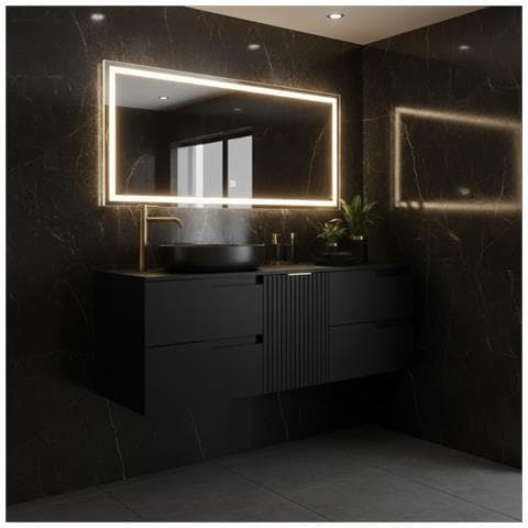 Mobile sottolavabo, Bianco e nero, 160 cm, Con piano d'appoggio, 2 cassetti, MDF, 2 ante, Ripiano integrato, MODERNO - Foto 2