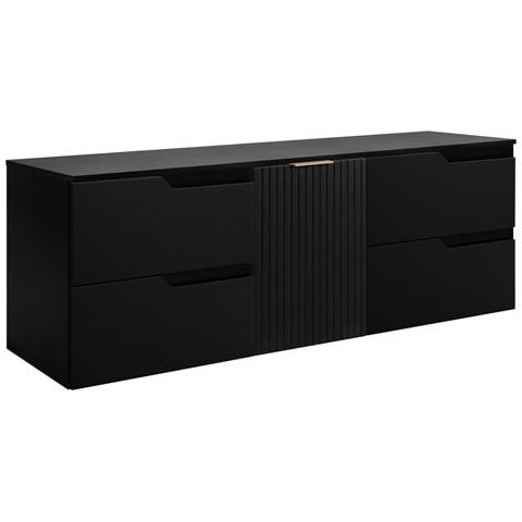 Mobile sottolavabo, Bianco e nero, 160 cm, Con piano d'appoggio, 2 cassetti, MDF, 2 ante, Ripiano integrato, MODERNO - Foto 1