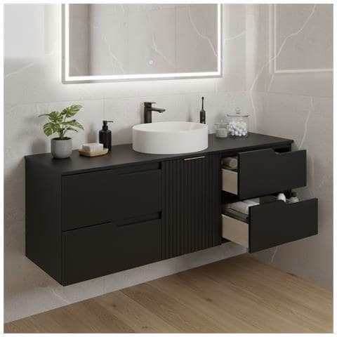 Mobile sottolavabo, Bianco e nero, 160 cm, Con piano d'appoggio, 2 cassetti, MDF, 2 ante, Ripiano integrato, MODERNO - Foto 5