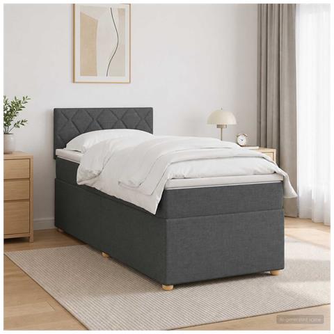 Letto box spring con materasso Grigio Scuro 90 x 200 cm Tessuto - Foto 2