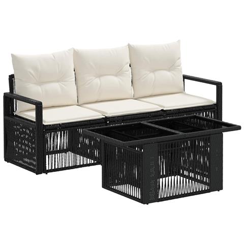 Set Divano da Giardino 4 pz Nero e Bianco Crema polyrattan - Foto 1