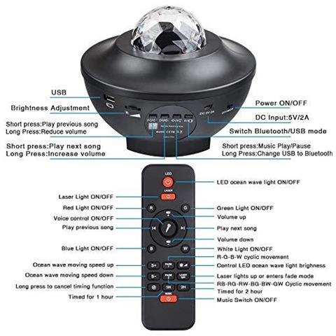 Luci Led Proiettore - Ocean Wave Del Cielo Della Stella Della Luce Di Notte Con Laltoparlante Di Musica Sensore Del Suono Telecomando 360 Di Rotazione Sonno Rilassante Colore Che Cambia La Lampada Per La Fase Camera Nuziale Di Natale - Foto 4