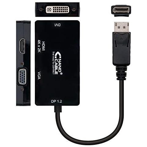 Nano Cavo 10.16.3301-bk - Adattatore convertitore 3 in 1 da DisplayPort a VGA / DVI / HDMI, DP1.2 / m-vga / h-dvi / h-hdmi / H) HDMI 4 K, colore: nero - Foto 3