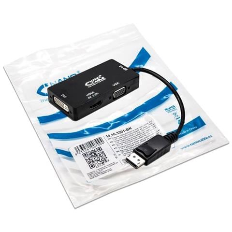 Nano Cavo 10.16.3301-bk - Adattatore convertitore 3 in 1 da DisplayPort a VGA / DVI / HDMI, DP1.2 / m-vga / h-dvi / h-hdmi / H) HDMI 4 K, colore: nero - Foto 2