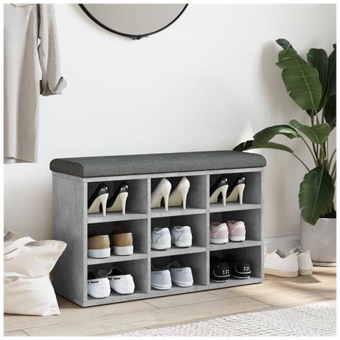 Panca Porta Scarpe Grigio Cemento 82x32x50cm Legno Multistrato - Foto 3