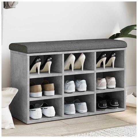 Panca Porta Scarpe Grigio Cemento 82x32x50cm Legno Multistrato - Foto 1