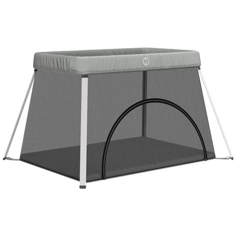 Box Per Bambini Con Materasso Grigio Chiaro Tessuto Di Lino - Foto 2