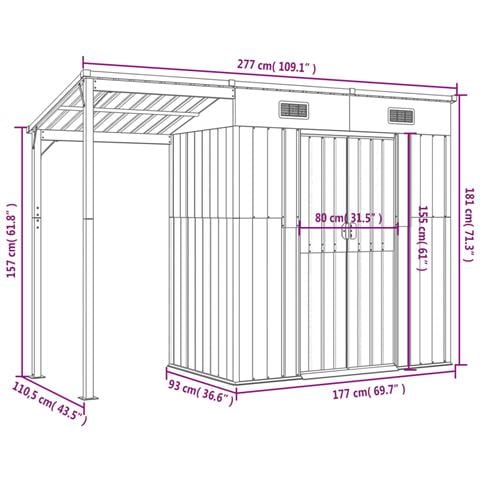 Capannone Tetto Esteso Grigio Chiaro 277x110,5x181cm Acciaio - Foto 8