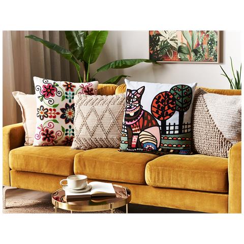 Cuscino Decorativo Mehsana Bouclé 50 X 50 Cm Astratto Ricamato Multicolore - Foto 1