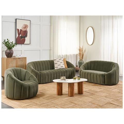 Set Da Salotto 6 Posti Malung Velluto Verde Scuro - Foto 1