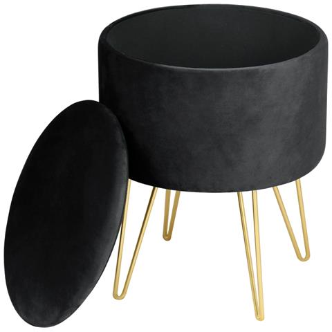 Pouf LILI in velluto apribile con contenitore, Colore Nero - Foto 2