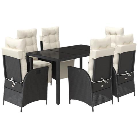 Set da Pranzo da Giardino 7 pz Nero con Cuscini in Polyrattan - Foto 1