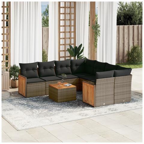 Set Divano da Giardino 9 pz con Cuscini Grigio in Polyrattan - Foto 2