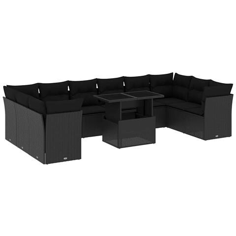 Set Divani Da Giardino 11 Pz Con Cuscini In Polyrattan Nero - Foto 1