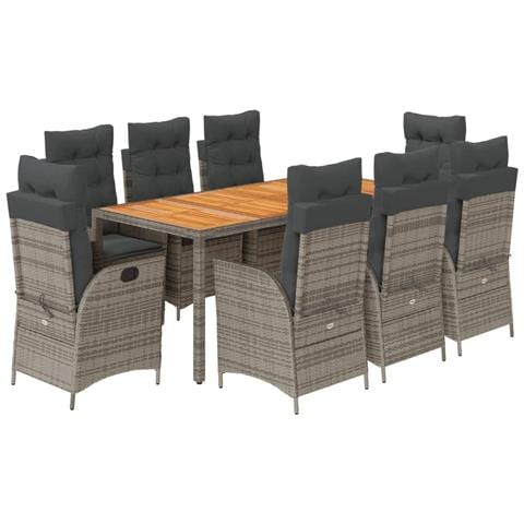 Set Da Pranzo Da Giardino 9 Pz Con Cuscini In Polyrattan Grigio - Foto 2