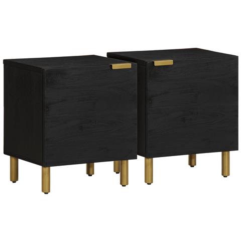 Comodini 2 Pz Neri 40x33x46 Cm In Legno Massello Di Mango - Foto 1