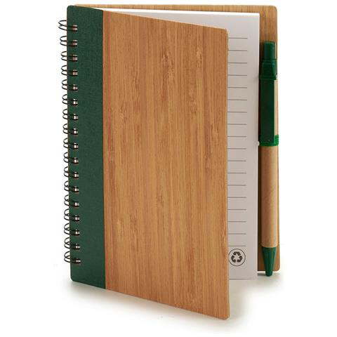 Pacchetto Di 4 Quaderni In Bambù Con Elastico E Penna 16x12 Cm. Assortimento Di 4 Colori. - Foto 2