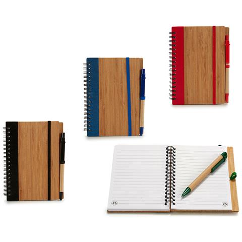 Pacchetto Di 4 Quaderni In Bambù Con Elastico E Penna 16x12 Cm. Assortimento Di 4 Colori. - Foto 3