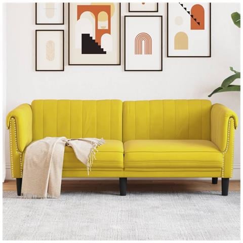 Divano A 2 Posti Giallo In Velluto - Foto 8