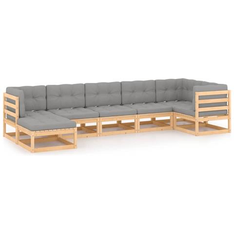 Lusso Casadino - Set Salotto Giardino 7 Pz Cuscini Antracite Legno Massello Pino - Foto 1