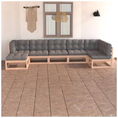 Lusso Casadino - Set Salotto Giardino 7 Pz Cuscini Antracite Legno Massello Pino - Foto 8