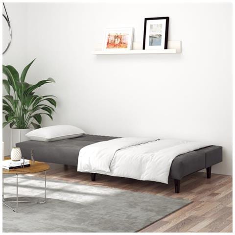 Divano Letto A 2 Posti Grigio Scuro In Velluto - Foto 2