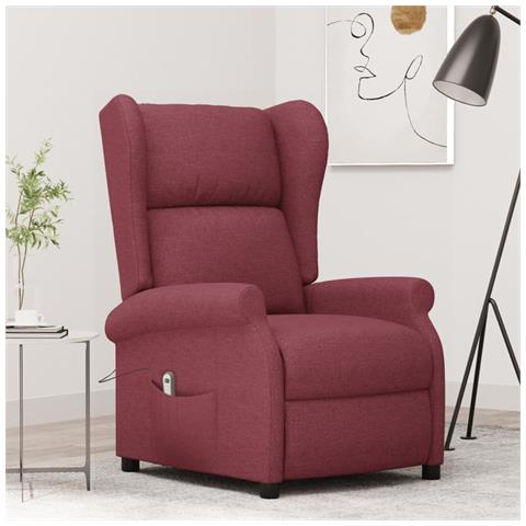 Poltrona Ad Ala Reclinabile Elettrica Rosso Vino In Tessuto - Foto 8